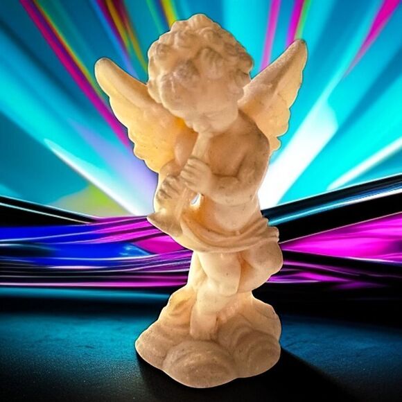 Cherub Angel Figure Playing Flute Darmil Composite Acrylic Patina Baroque Rococo - Picture 14 of 15